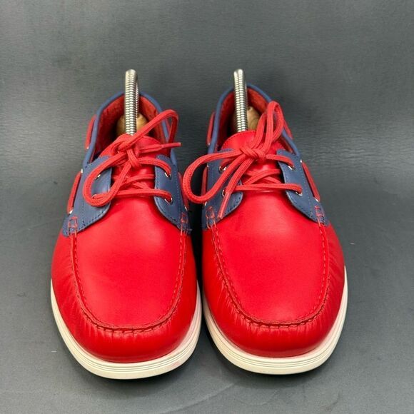 COLE HAAN MEN'S CORNEL 2 EYE RED LEATHER BOAT SHOES size 8 - Picture 2 of 8